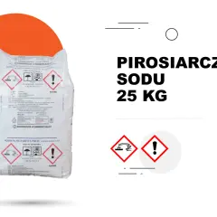 Worek z pirosiarczynem sodu 25 kg, z oznaczeniami ostrzegawczymi.