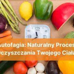 Autofagia: Naturalny proces oczyszczania. Zegar i świeże warzywa symbolizują zdrowie i odnowę.