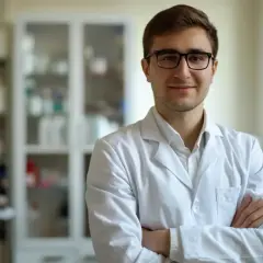 Młody naukowiec w laboratorium, badający jak obniżyć LDL.
