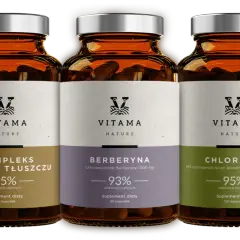 Trzy suplementy diety Vitama: Kompleks Spalacz Tłuszczu, Berberyna i Chlorella – wsparcie w procesie odchudzania.