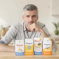 Mężczyzna zastanawia się nad wyborem suplementu. Węglan magnezu wchłanianie jest kluczowe dla zdrowia.