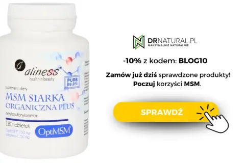 Suplement diety Aliness MSM Siarka Organiczna Plus. Czy siarka organiczna jest szkodliwa? Nie, to cenne źródło MSM dla zdrowia. Sprawdź!