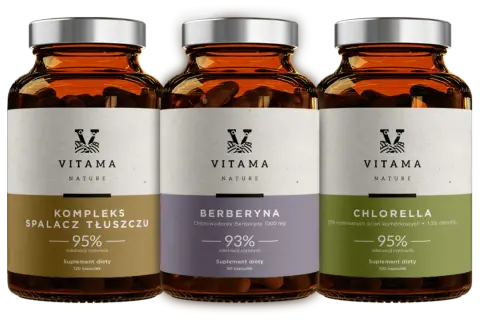Trzy suplementy diety Vitama: Kompleks Spalacz Tłuszczu, Berberyna i Chlorella – wsparcie w procesie odchudzania.