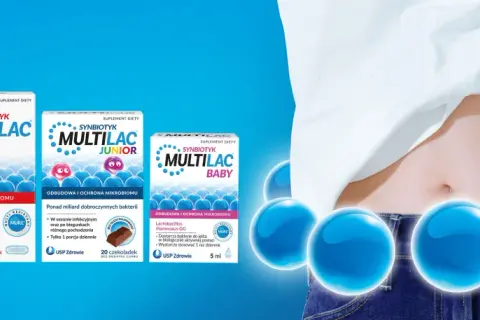 Synbiotyk MULTILAC dla dorosłych, dzieci i niemowląt. Wsparcie mikrobiomu jelitowego. Probiotyk i prebiotyk w jednym.