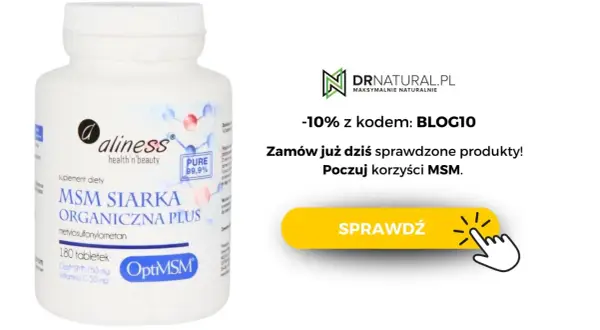 Suplement diety Aliness MSM Siarka Organiczna Plus. Czy siarka organiczna jest szkodliwa? Nie, to cenne źródło MSM dla zdrowia. Sprawdź!