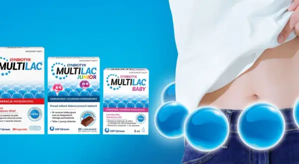 Synbiotyk MULTILAC dla dorosłych, dzieci i niemowląt. Wsparcie mikrobiomu jelitowego. Probiotyk i prebiotyk w jednym.