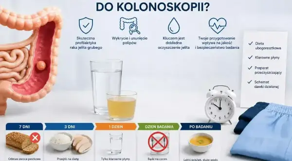Jak przygotować się do kolonoskopii? Unikaj pieczywa z ziarnami i owoców pestkowych. Stosuj dietę lekkostrawną, klarowne płyny i preparat.