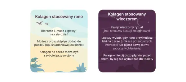 Kiedy najlepiej pić kolagen? Rano dla szybszego przyswojenia lub wieczorem jako rytuał. Unikaj kawy rano.
